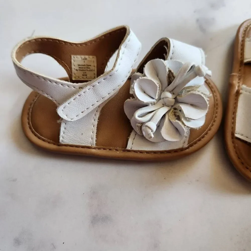 Trimfoot baby girl white floral open toe sandal summer shoe
